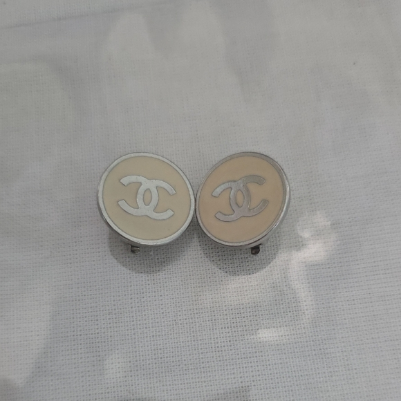 Authentic Chanel CC Silver Button Earrings - Picture 3 of 10